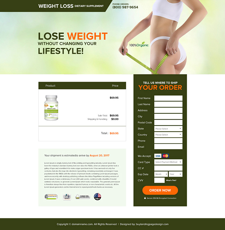 weight loss dietary supplement landing page