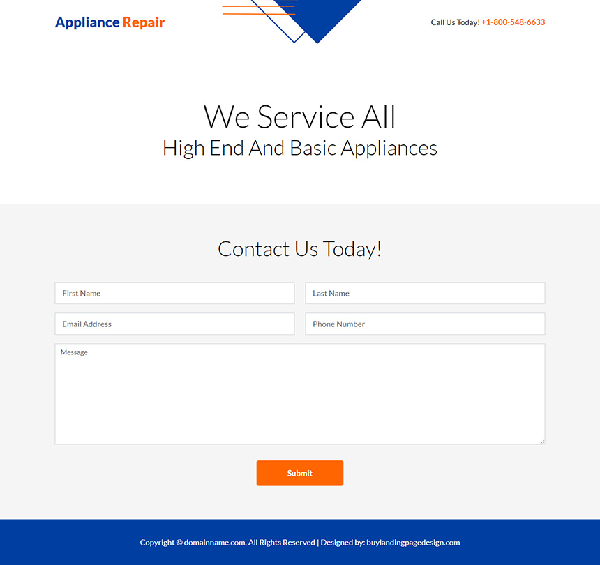 basic appliance repair service responsive landing page