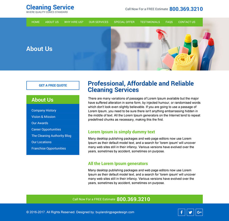 home cleaning services responsive website design