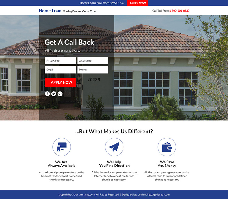 home loan marketing sales funnel landing page