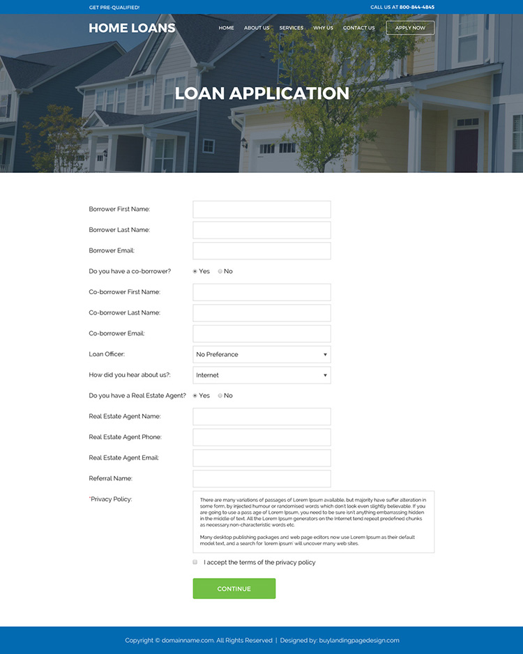 responsive home loan service online application lead capturing website design