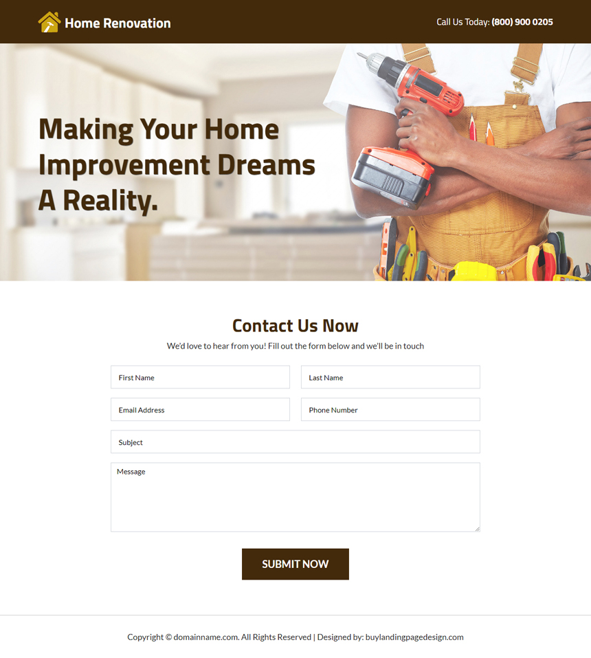 home renovation service lead capture responsive landing page