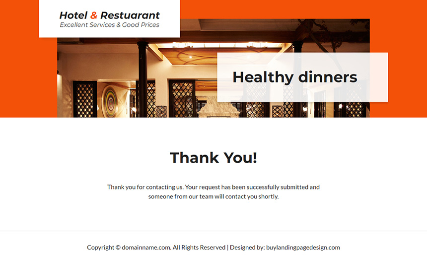 hotel and restaurant services lead capture landing page