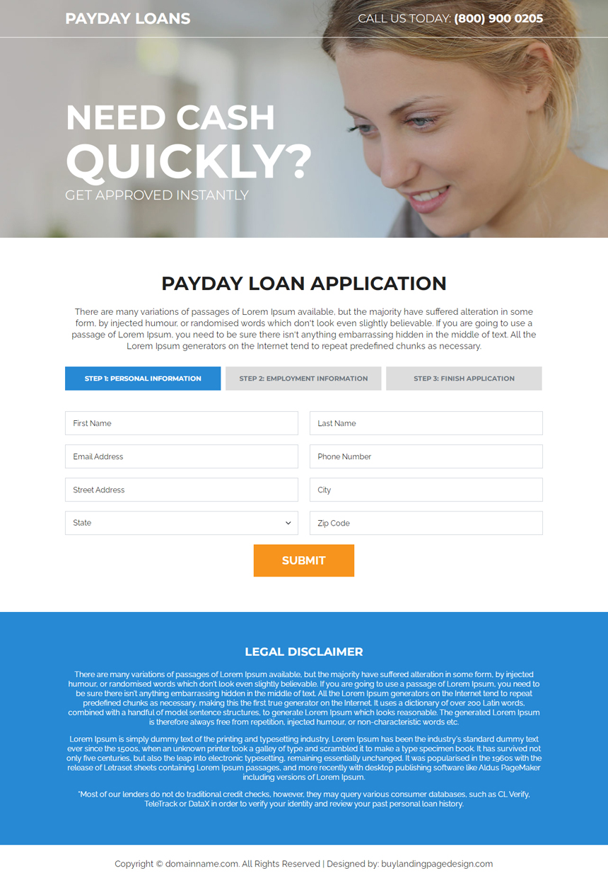 quick payday cash loan responsive landing page