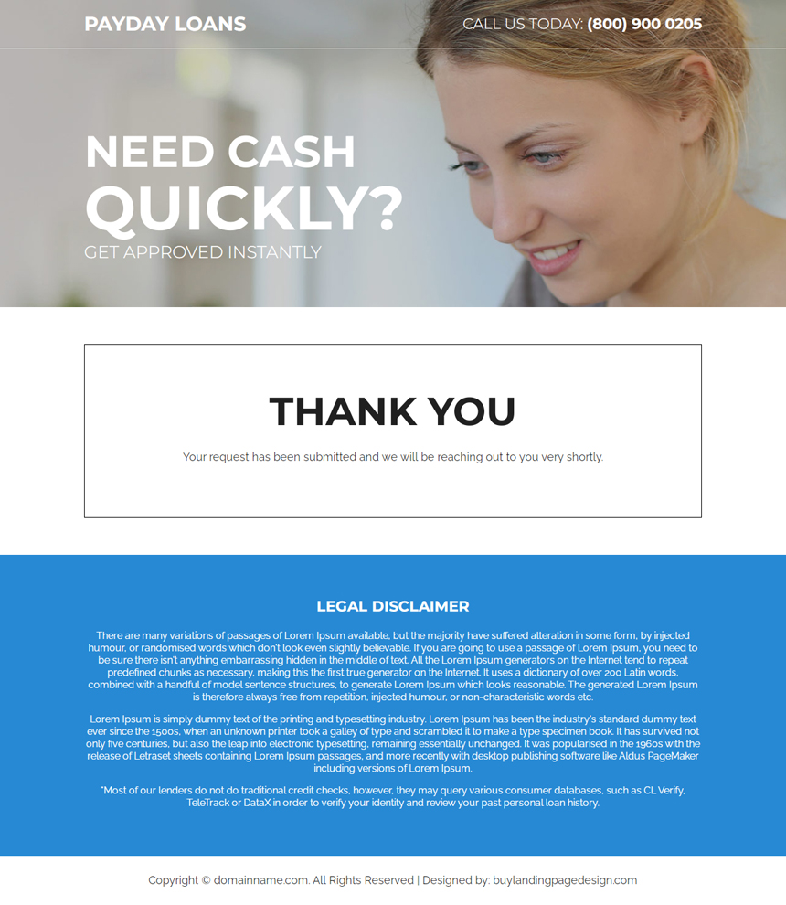 quick payday cash loan responsive landing page