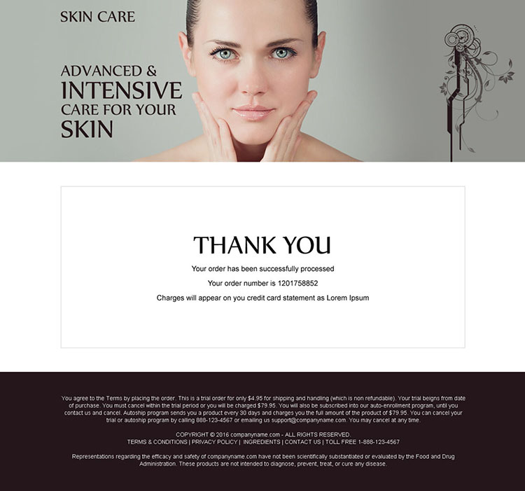 advanced and intensive skin care product selling bank page design