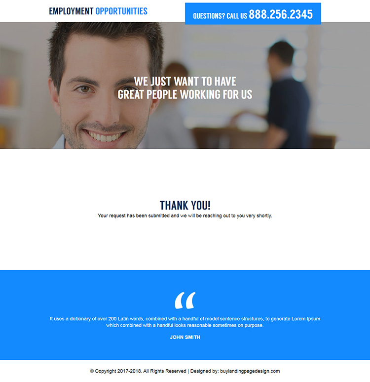 responsive employment opportunities landing page design