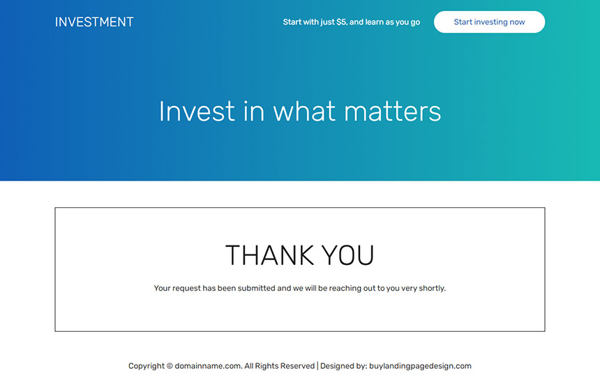 investment company lead capture landing page