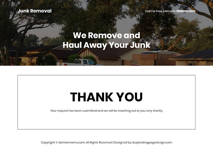 junk trash removal lead capture responsive landing page design