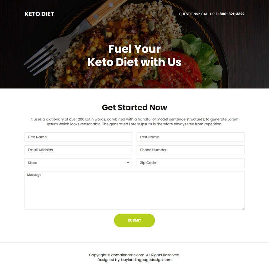 keto diet responsive landing page design