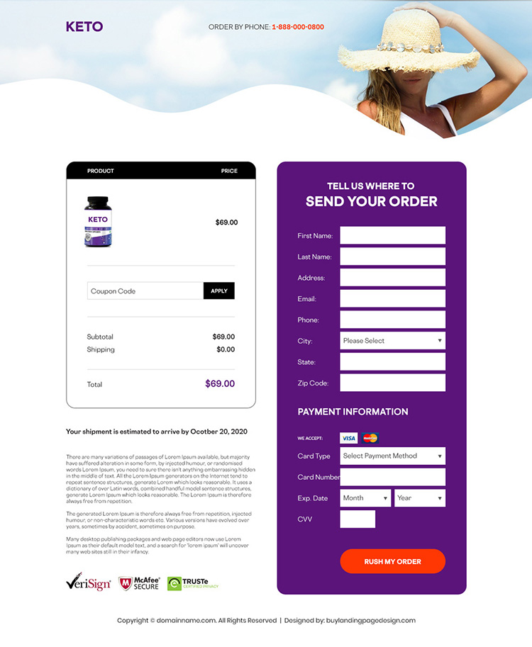 keto weight loss supplement responsive landing page design