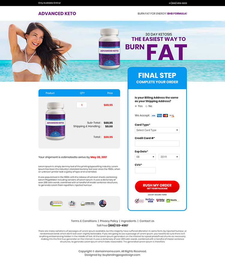 keto weight loss supplement selling bootstrap landing page design
