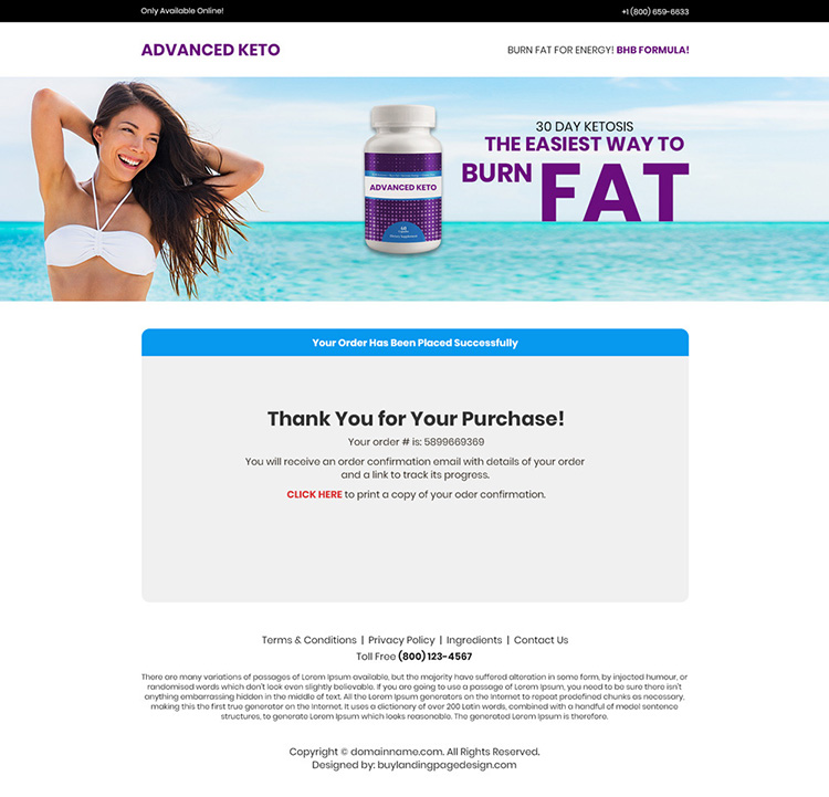 keto weight loss supplement selling bootstrap landing page design