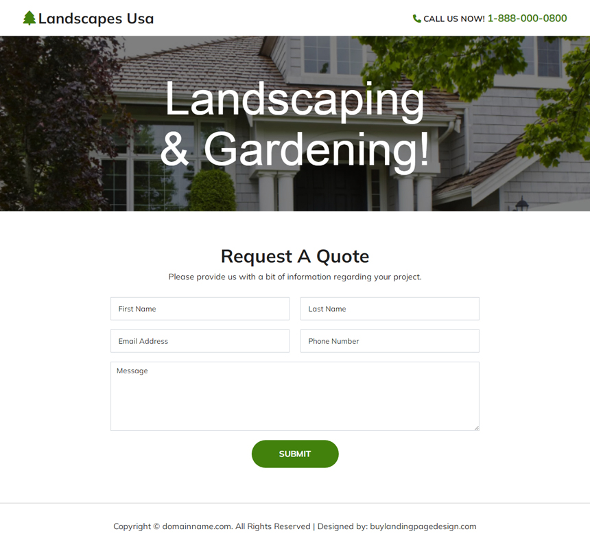 landscaping and gardening lead capture responsive landing page
