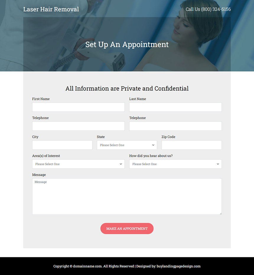 laser hair removal online appointment landing page