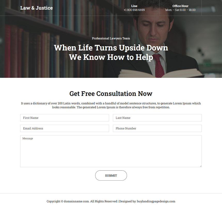 law firm free case evaluation responsive landing page