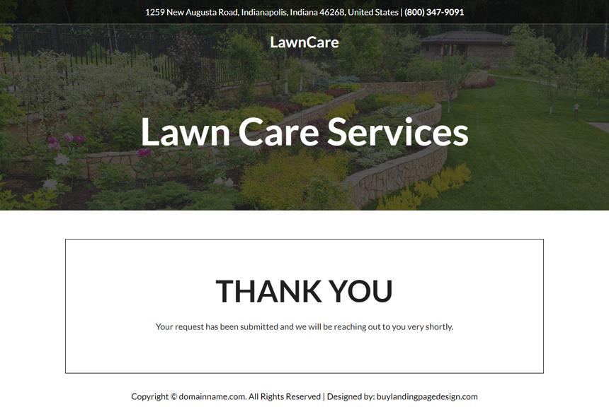 minimal lawn care service lead generating landing page
