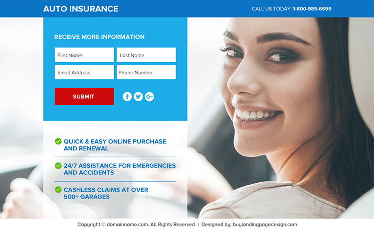 auto insurance responsive lead funnel landing page design