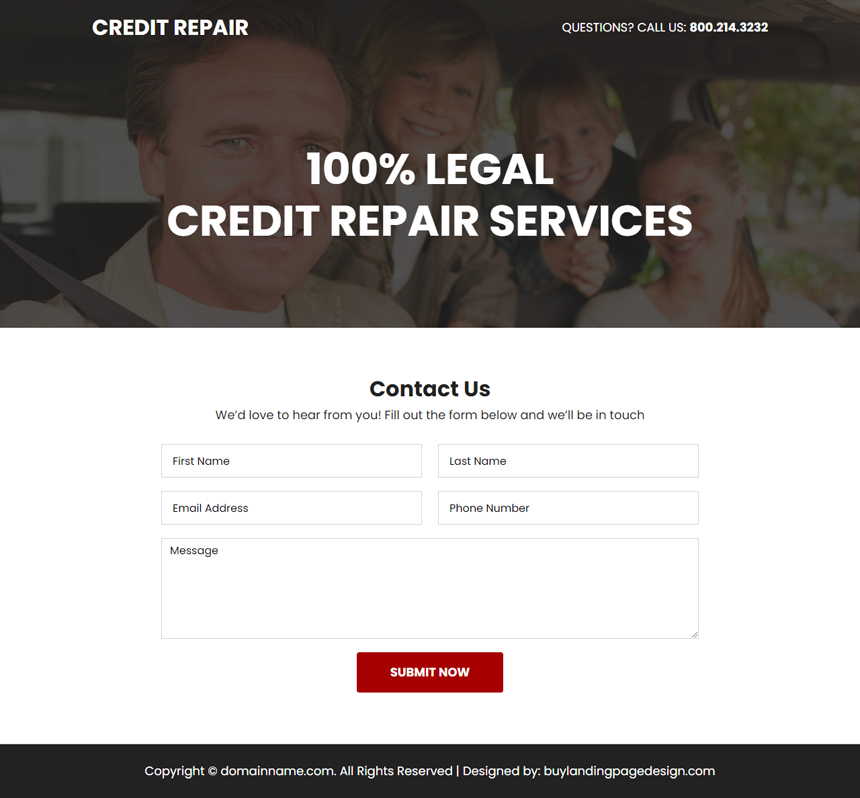 credit repair solutions lead capture landing page