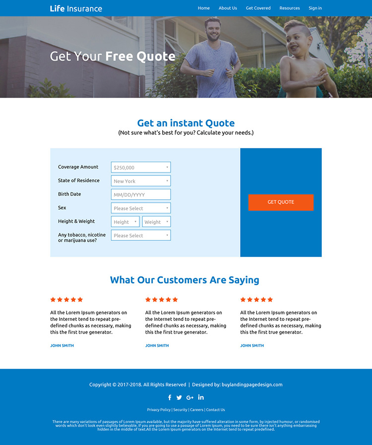 responsive life insurance company free quote lead capturing website design