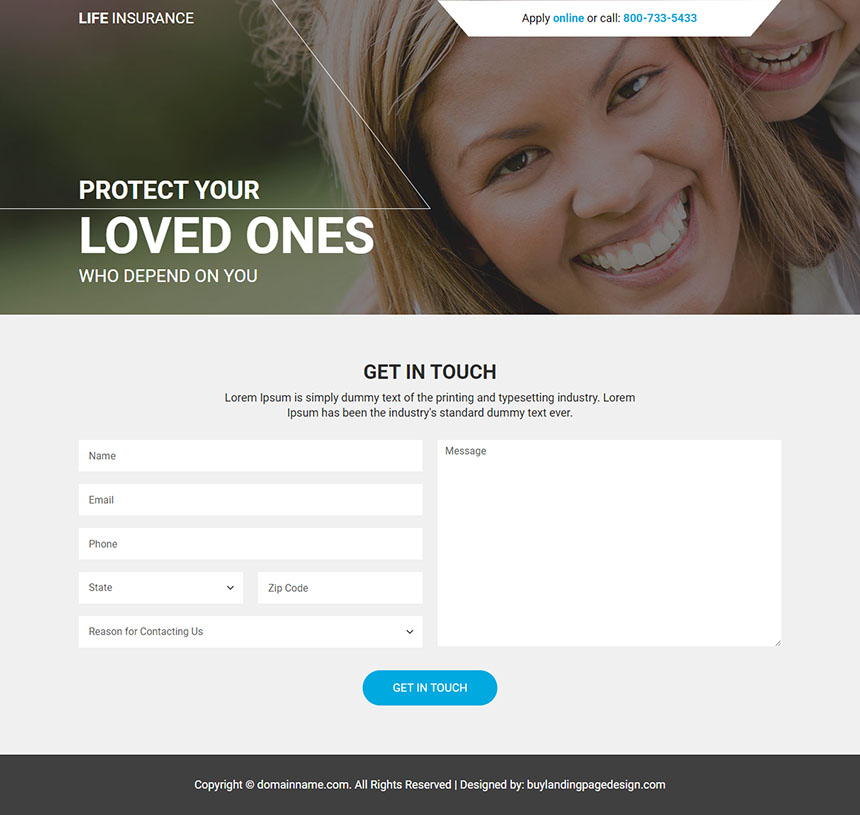 life insurance service responsive landing page