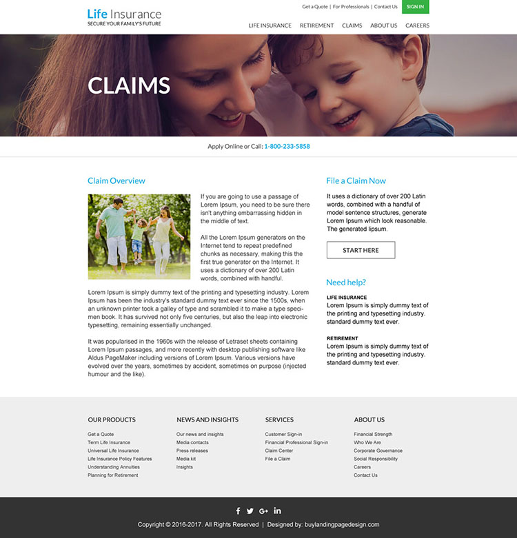 professional life insurance responsive website design