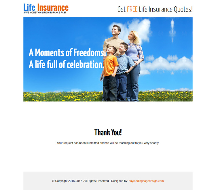 life insurance free quote lead capturing responsive landing page