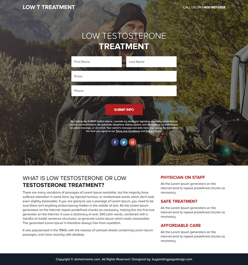 testosterone replacement therapy responsive funnel design