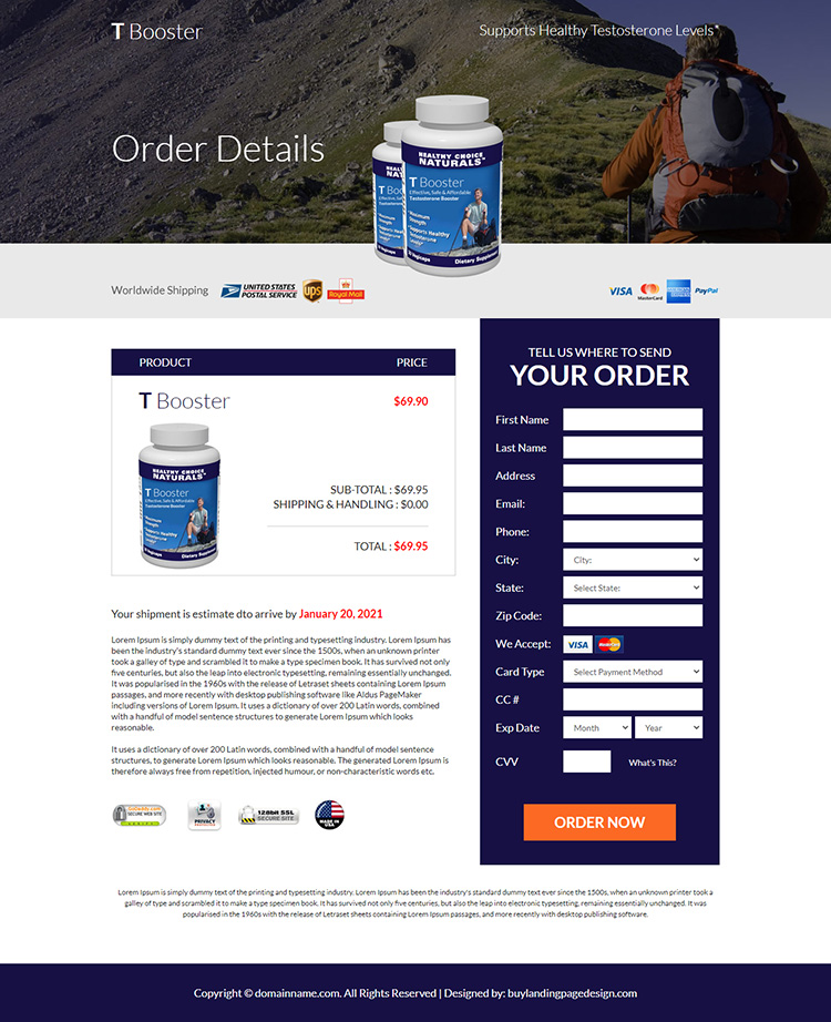 affordable testosterone booster product responsive landing page