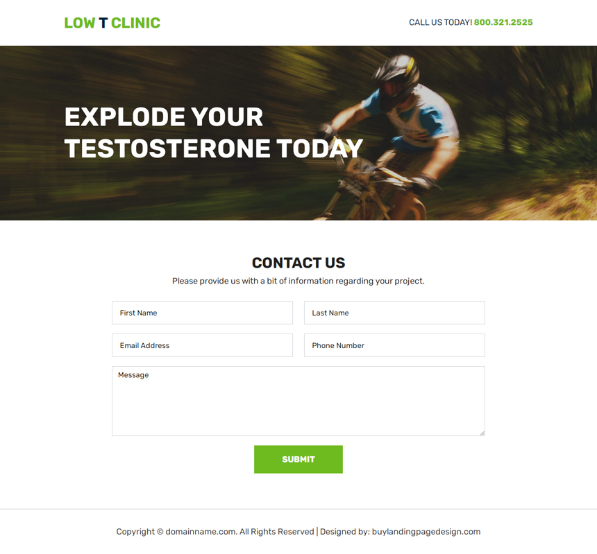 low testosterone treatment lead capture landing page