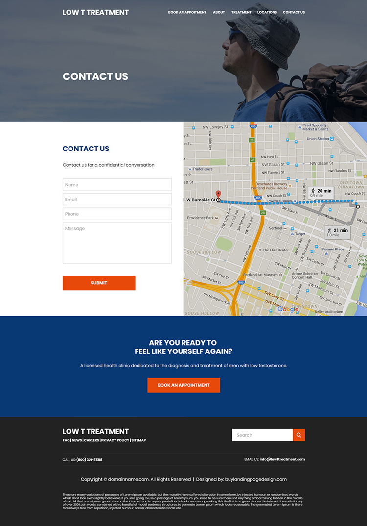 low testosterone treatment lead capturing website design