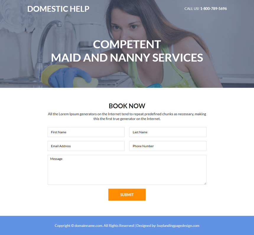 maid and nanny services lead capture landing page