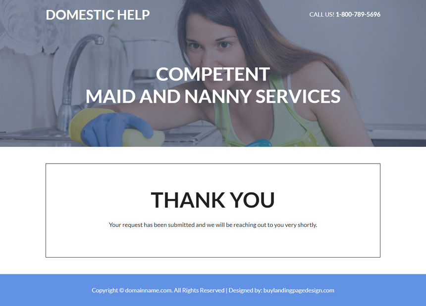 maid and nanny services lead capture landing page