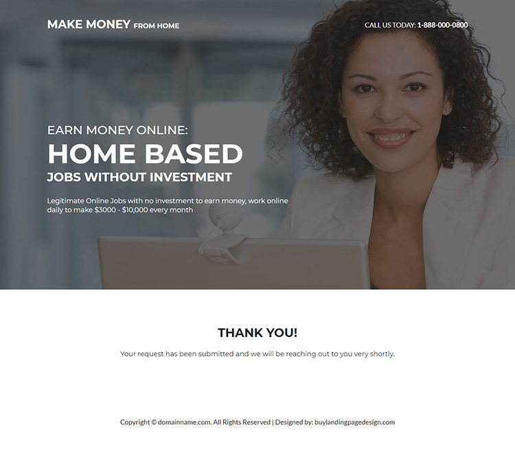 work from home without investment landing page