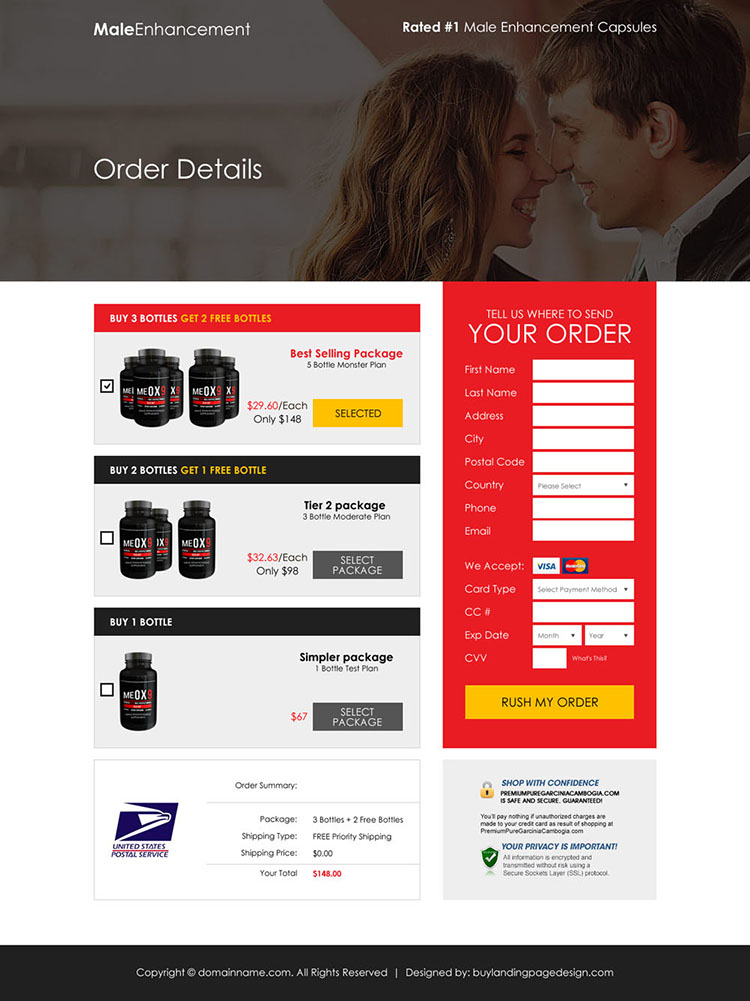 male enhancement product sales boosting responsive landing page