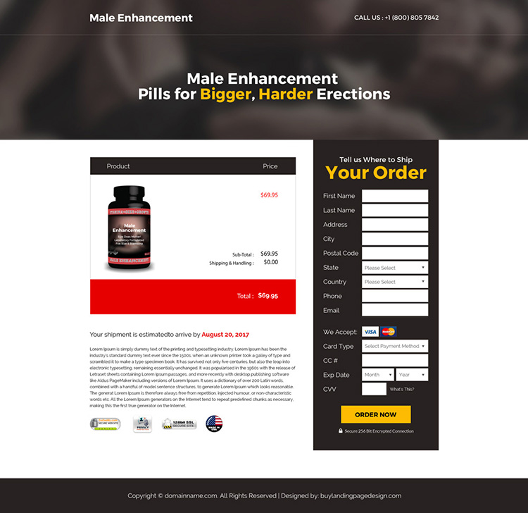 male enhancement supplement selling bootstrap landing page