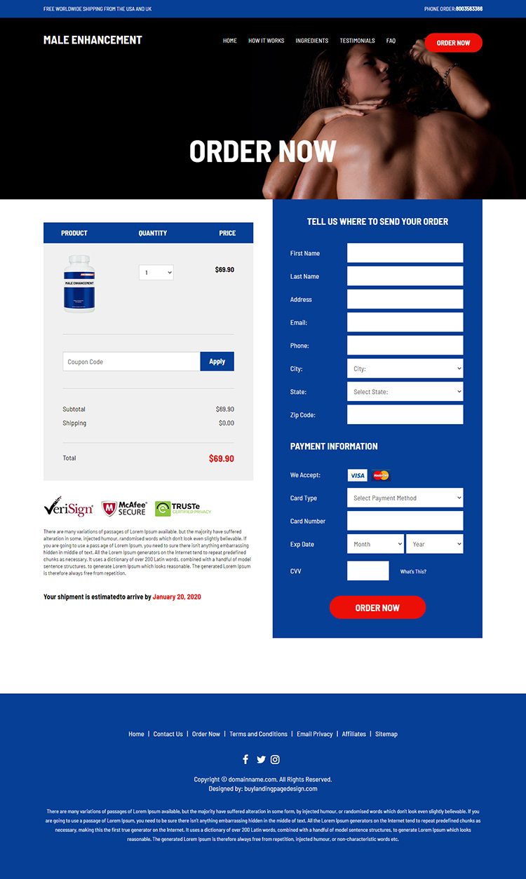 male enhancement supplement responsive landing page