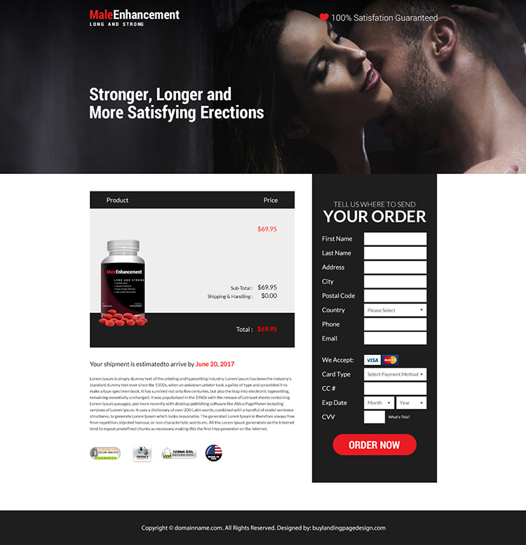 natural male enhancement supplement selling bootstrap landing page