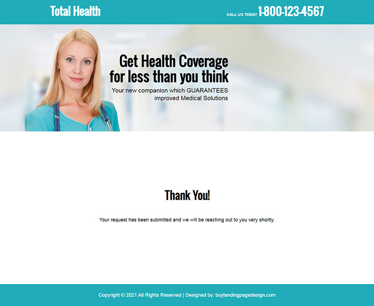 free medical health coverage quote high converting responsive landing page design