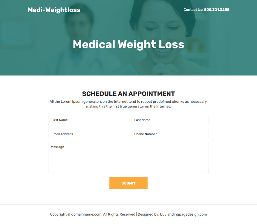medical weight loss lead capture landing page design