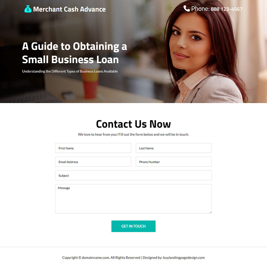 merchant cash advance lead capture responsive landing page