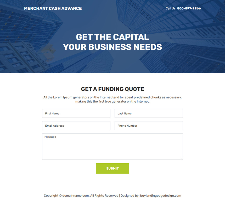 professional merchant cash advance responsive landing page