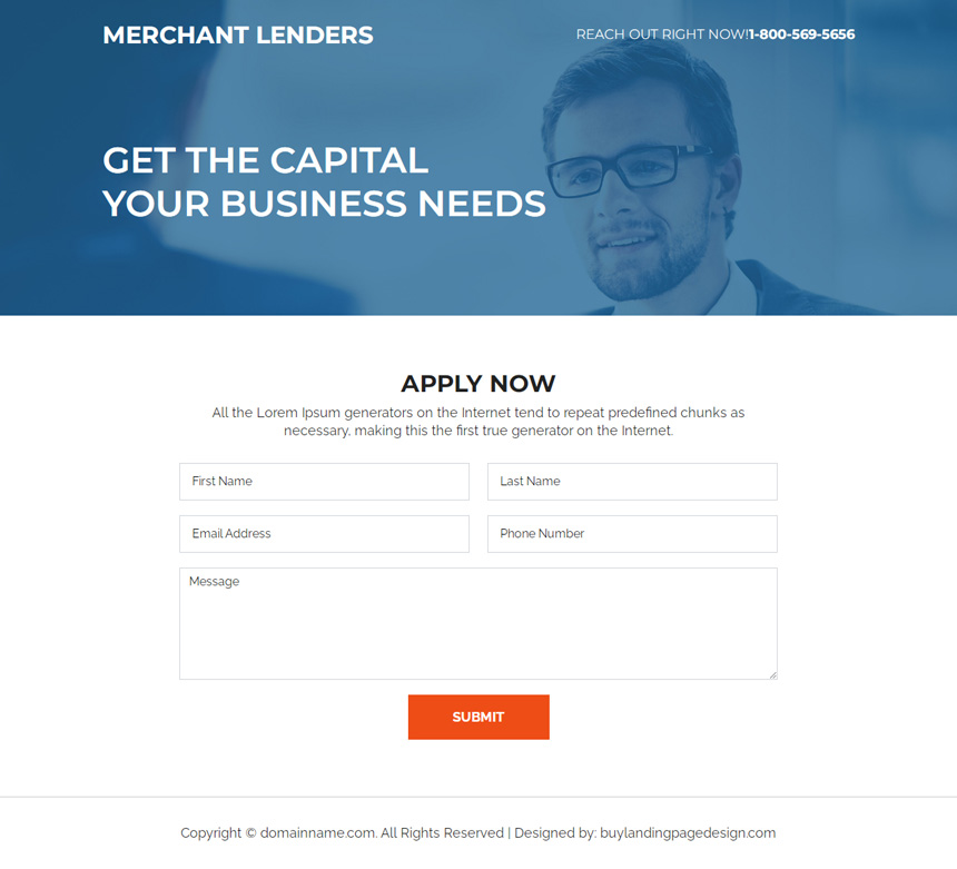 merchant lenders responsive landing page