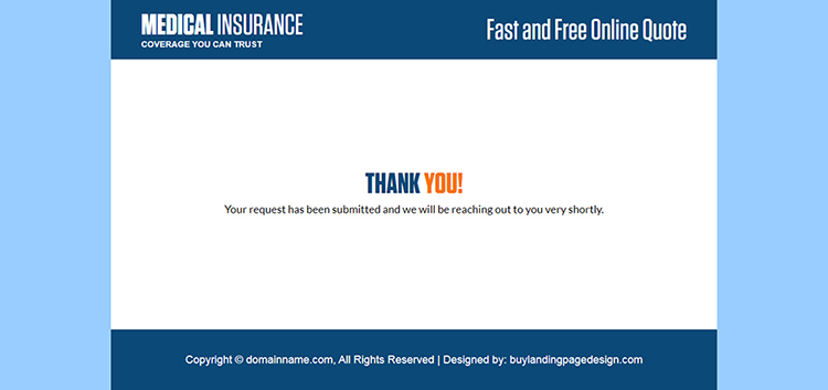 minimal health insurance quote capturing responsive landing page