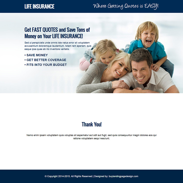 life insurance free quote cta and lead capture responsive landing page design