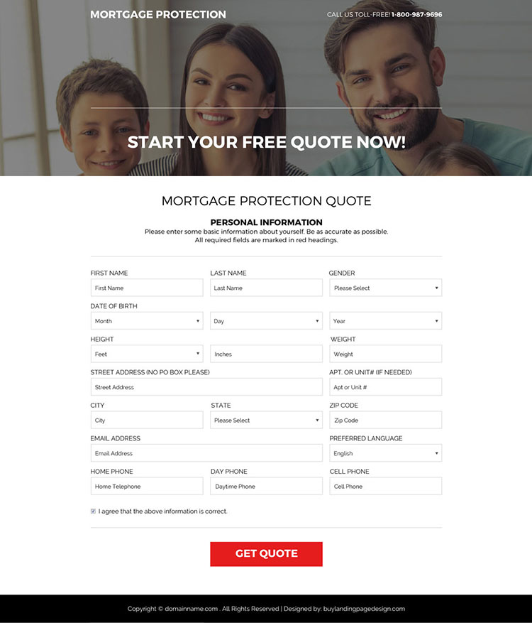 mortgage protection program responsive landing page