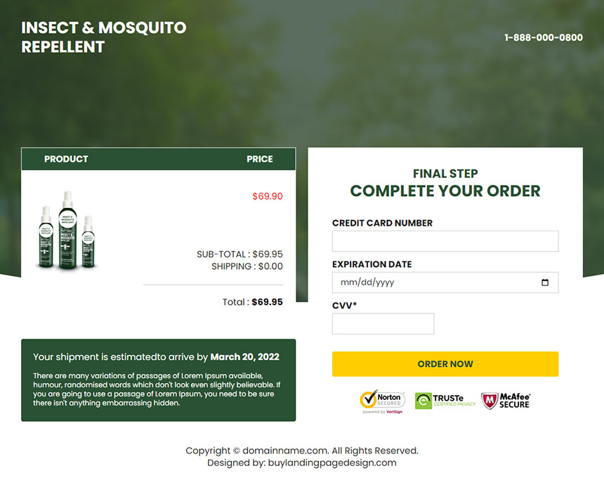 mosquito repelinator product responsive landing page