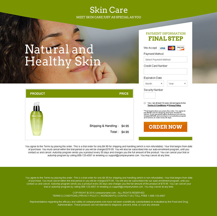 skin care product selling bank page design