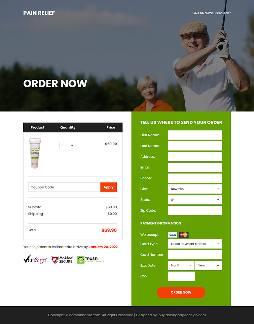 minimal pain relief product selling responsive landing page
