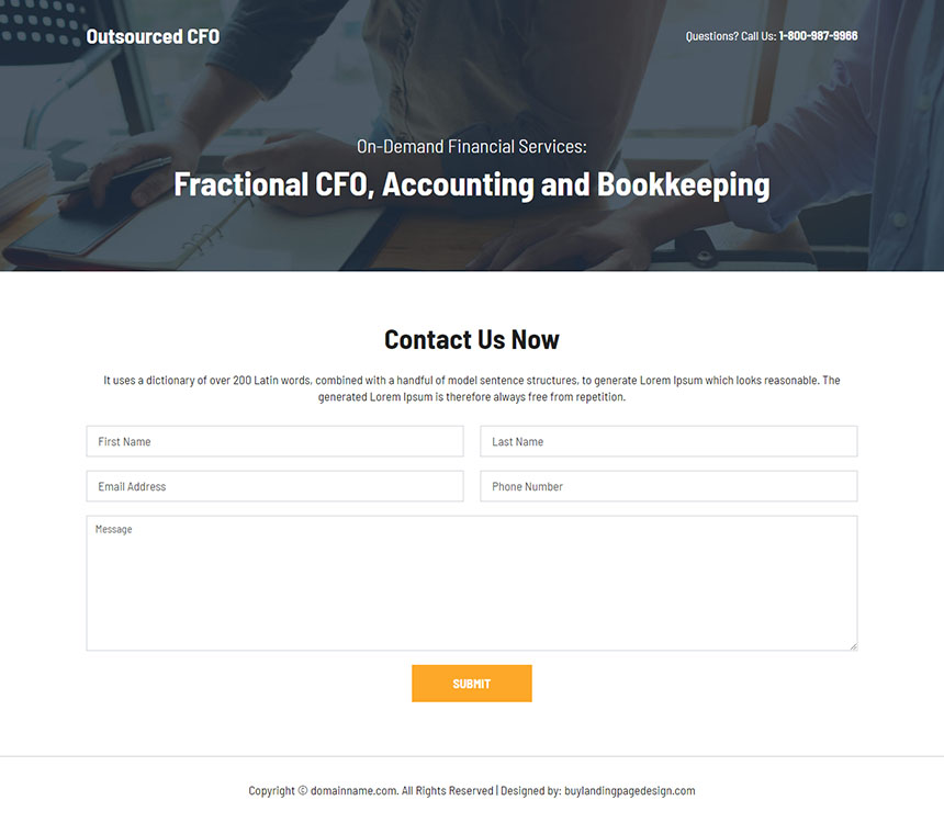 financial services responsive landing page